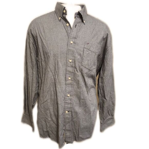 Tommy Hilfiger navy & white houndstooth pattern button down shirt L - Picture 1 of 10